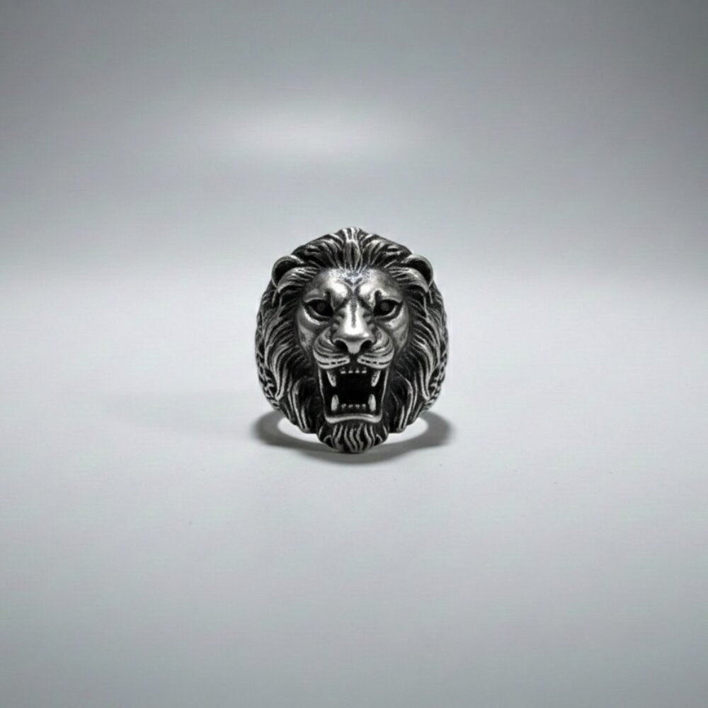 Antique Silver Animal Ring: Adjustable Lion Head Jewellery, Boho Chic Ring